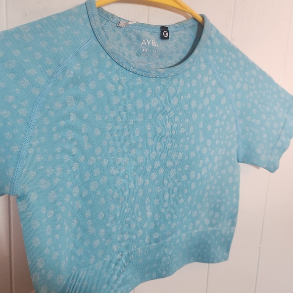 Aybl Evolve Light Aqua Blue Speckled Short Sleeve Crop Top Size Small - Picture 12 of 15